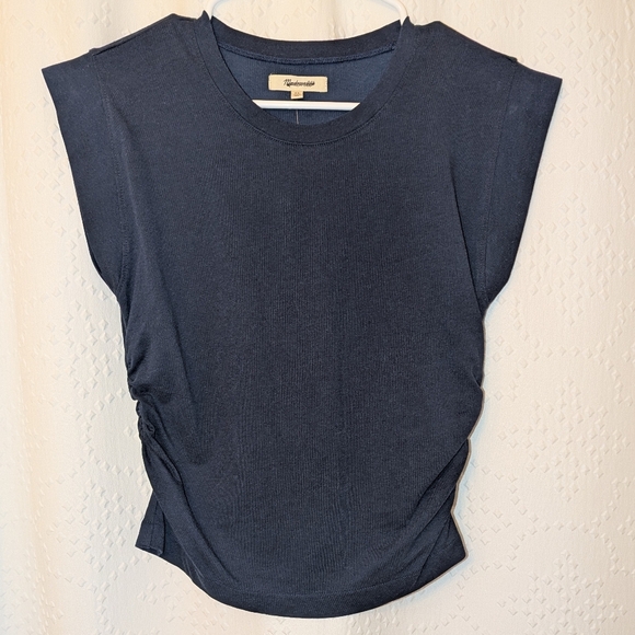 Madewell Side-Cinch Muscle Tee Women's XS Dark Nightfall Navy Blue‎ Ruching NWT - Picture 7 of 9